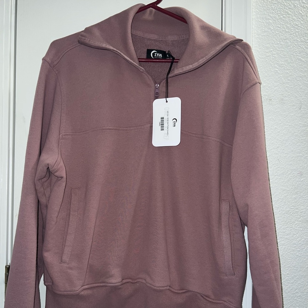 Zyia Soft Lilac 1/4 Zip Cowl Pocket Jacket Size Large